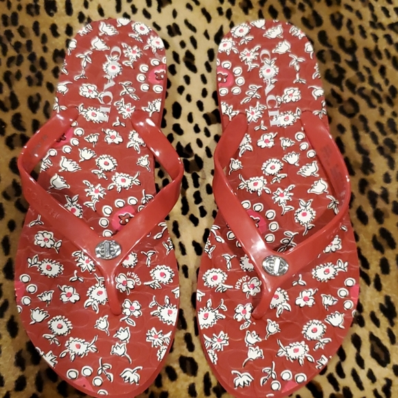 Coach Red Abigail Floral Thong Sandal Sz 7-8 - Picture 10 of 10